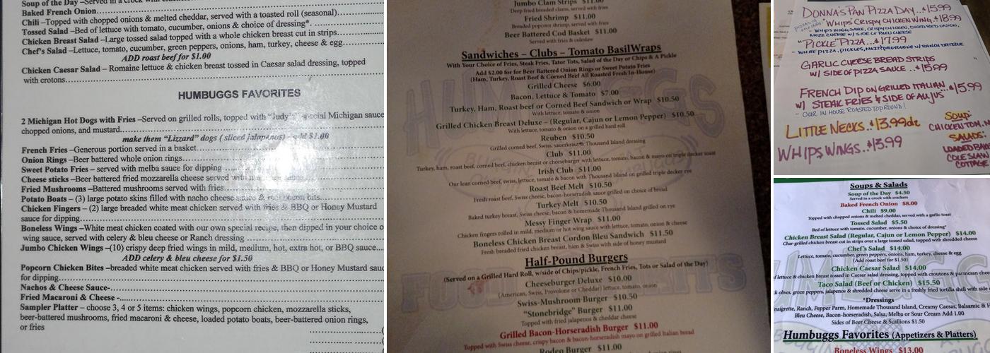 Humbuggs Menu