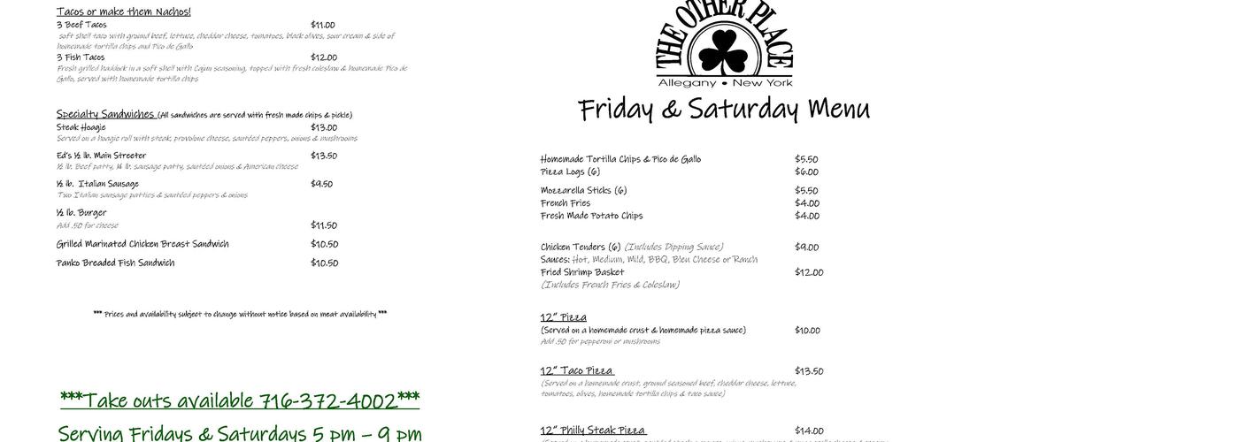 Other Place Menu