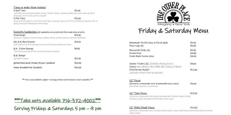 The Other Place Menu