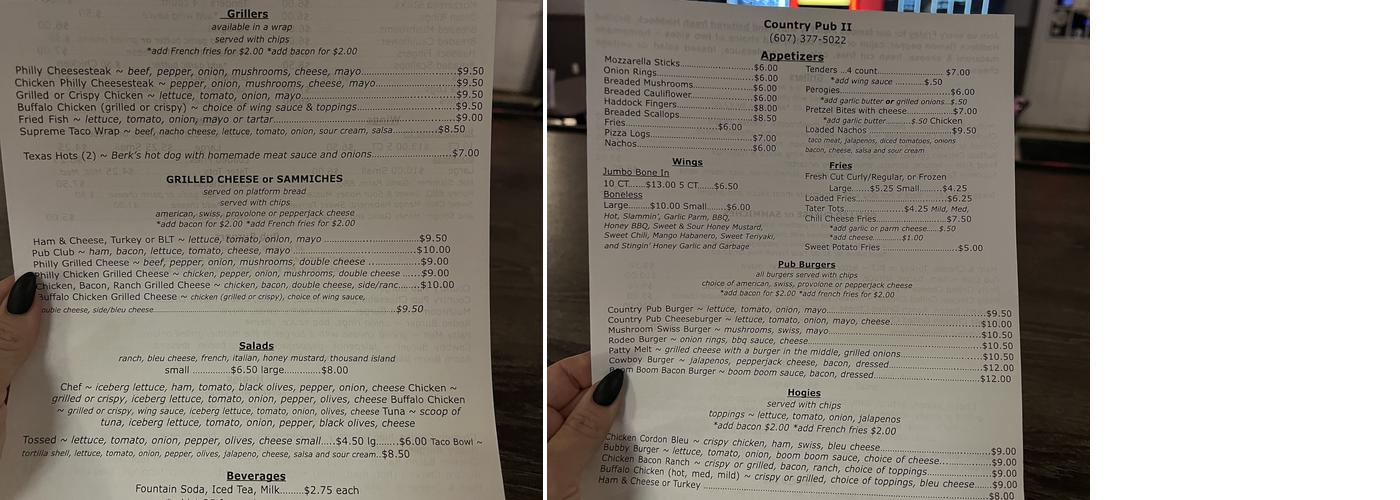 Country Pub 2 Menu