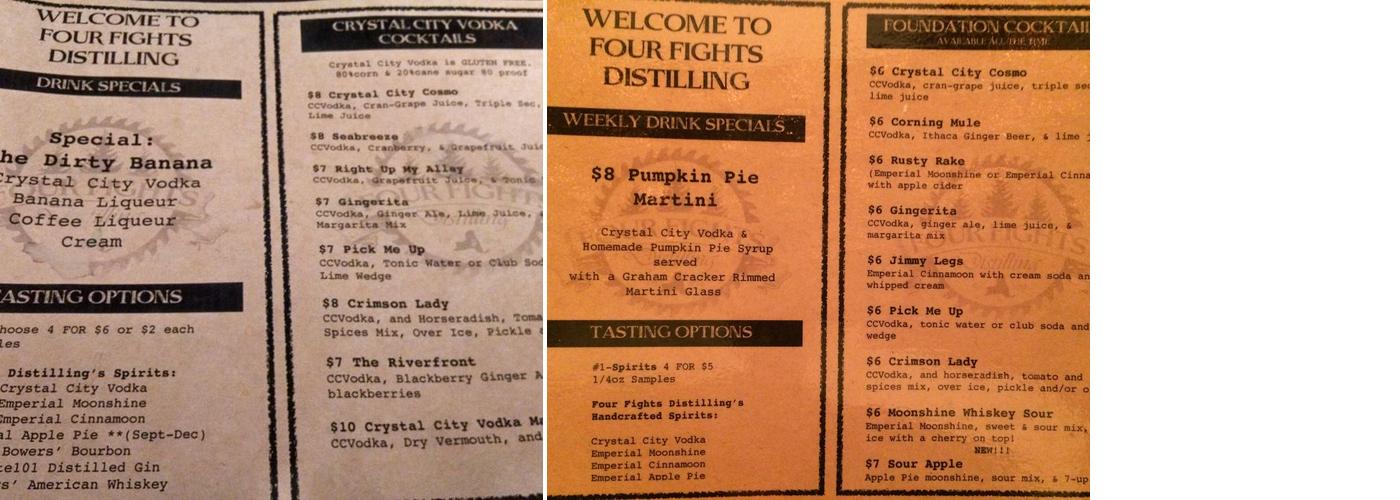 Four Fights Distilling Menu