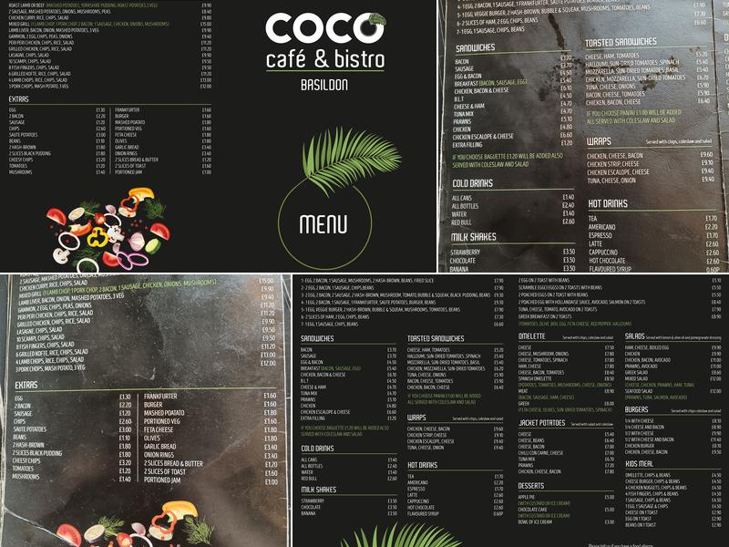 Coco Cafe Basildon Menu