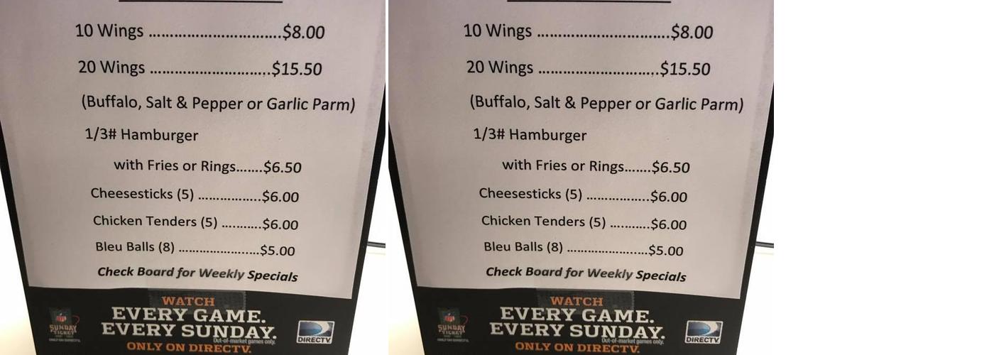 Pfohl's Tavern Menu