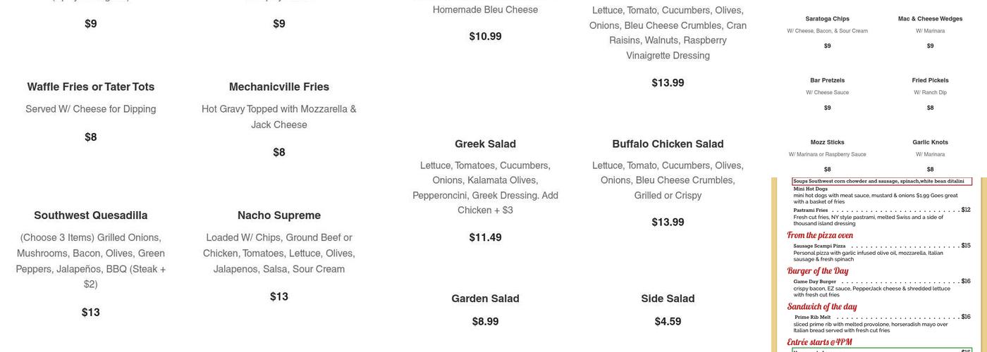 The End Zone Sports Pub & Restaurant Menu