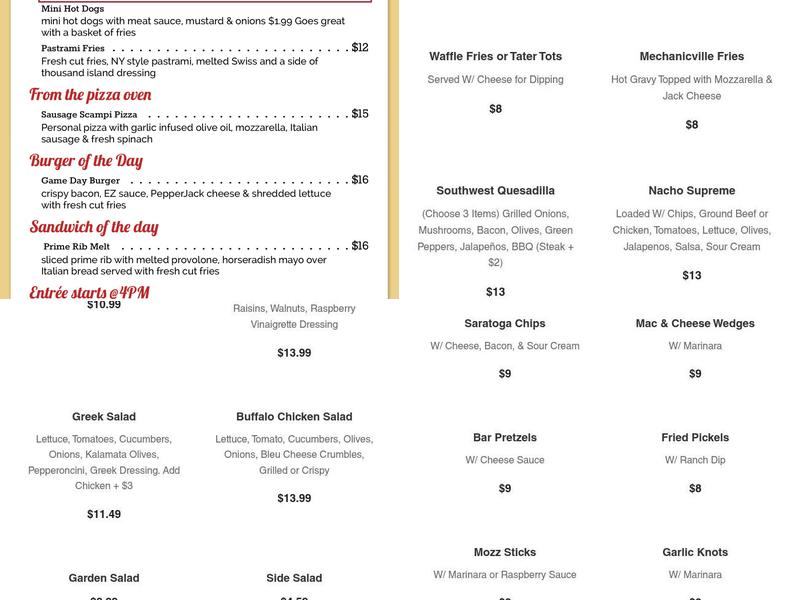 The End Zone Sports Pub & Restaurant Menu