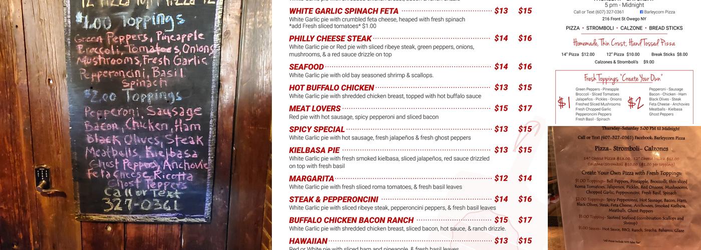 The John Barleycorn Tavern Menu