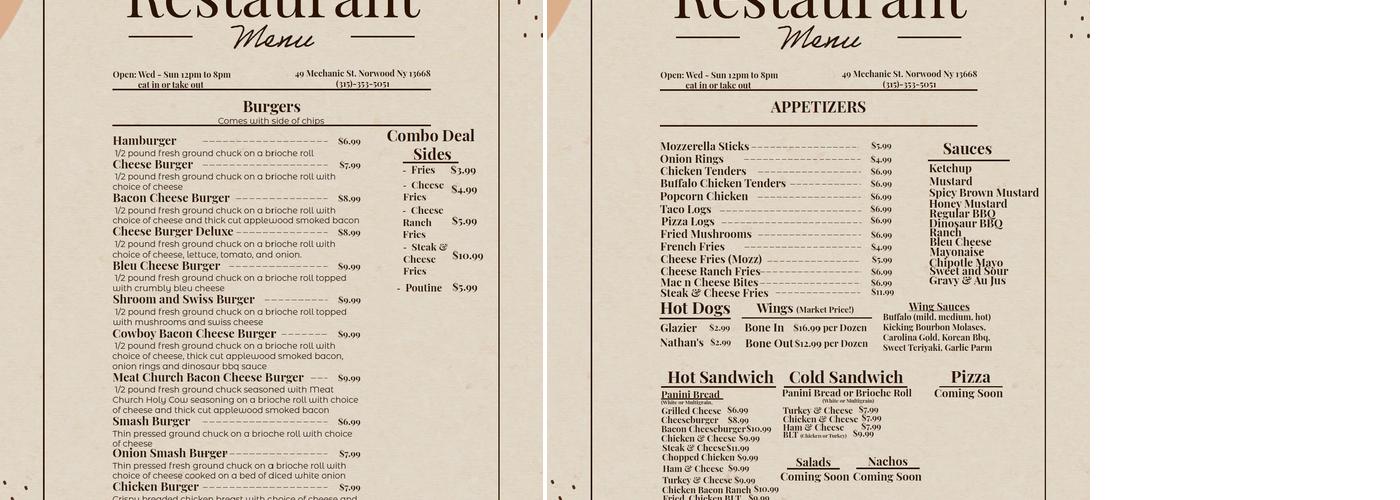 Gandy Dancers Rest Menu