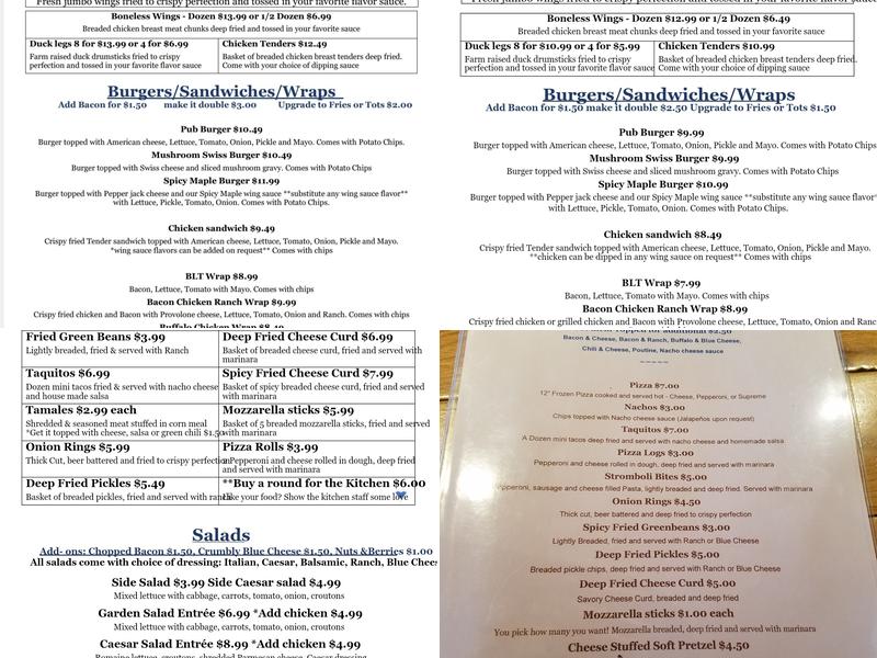 Raquette River Pub Menu