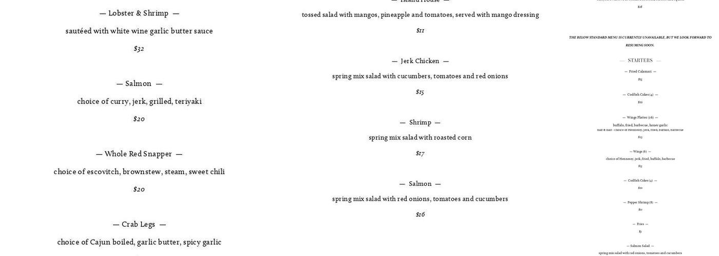 Klassique Bar & Restaurant Menu