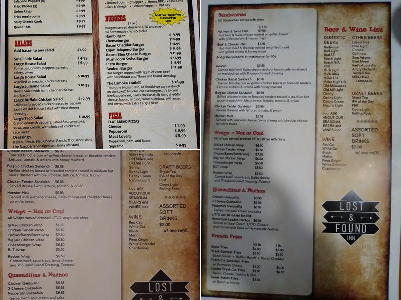 Lost & Found Inn Menu