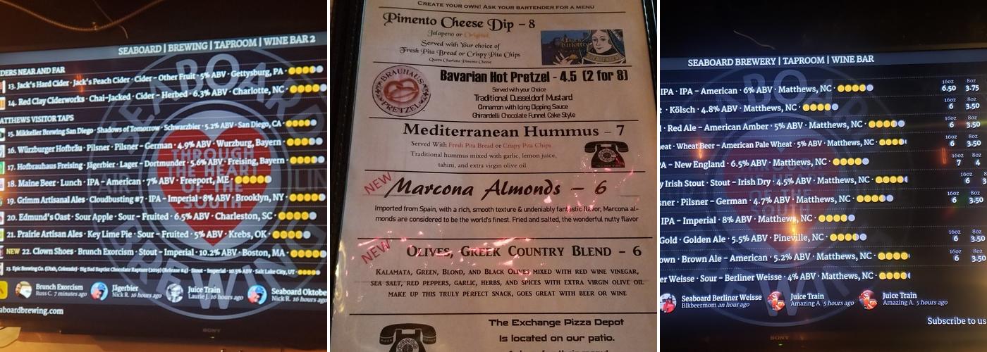 Seaboard Brewing, Taproom, & Wine Bar Menu