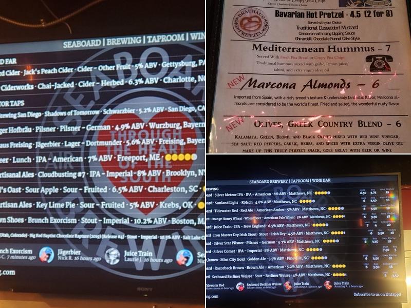 Seaboard Brewing, Taproom, & Wine Bar Menu