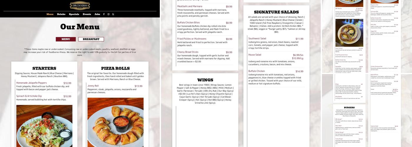 DB's Tavern Menu