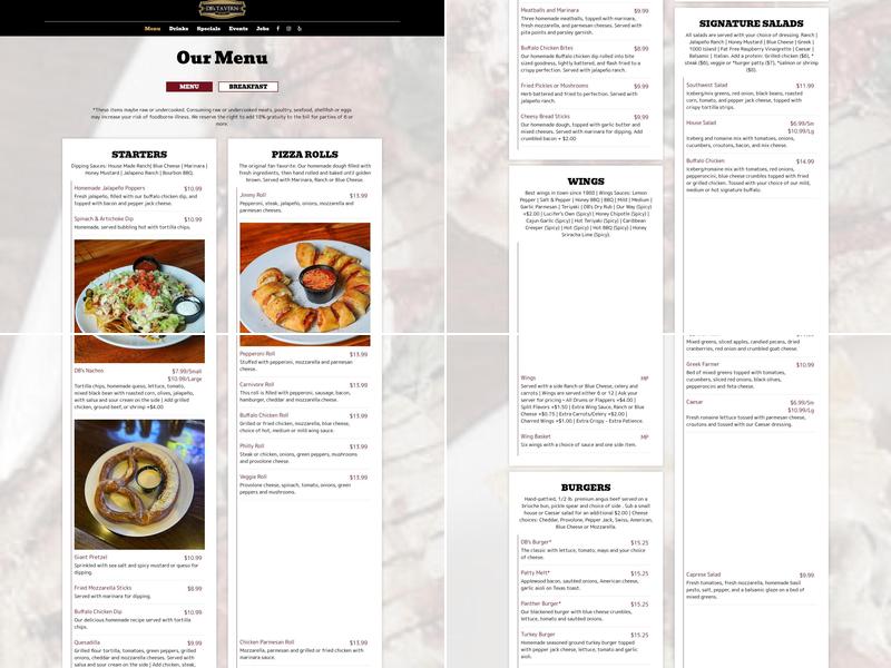 DB's Tavern Menu