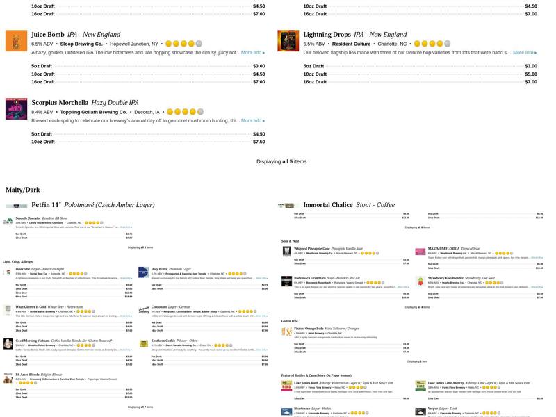 Carolina Beer Temple Menu