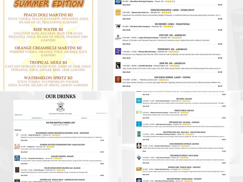 The Kilted Buffalo Menu