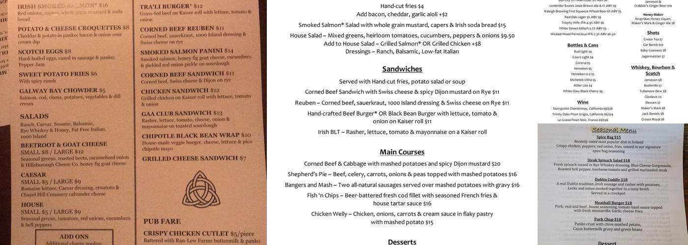 Trali Irish Pub & Restaurant Menu