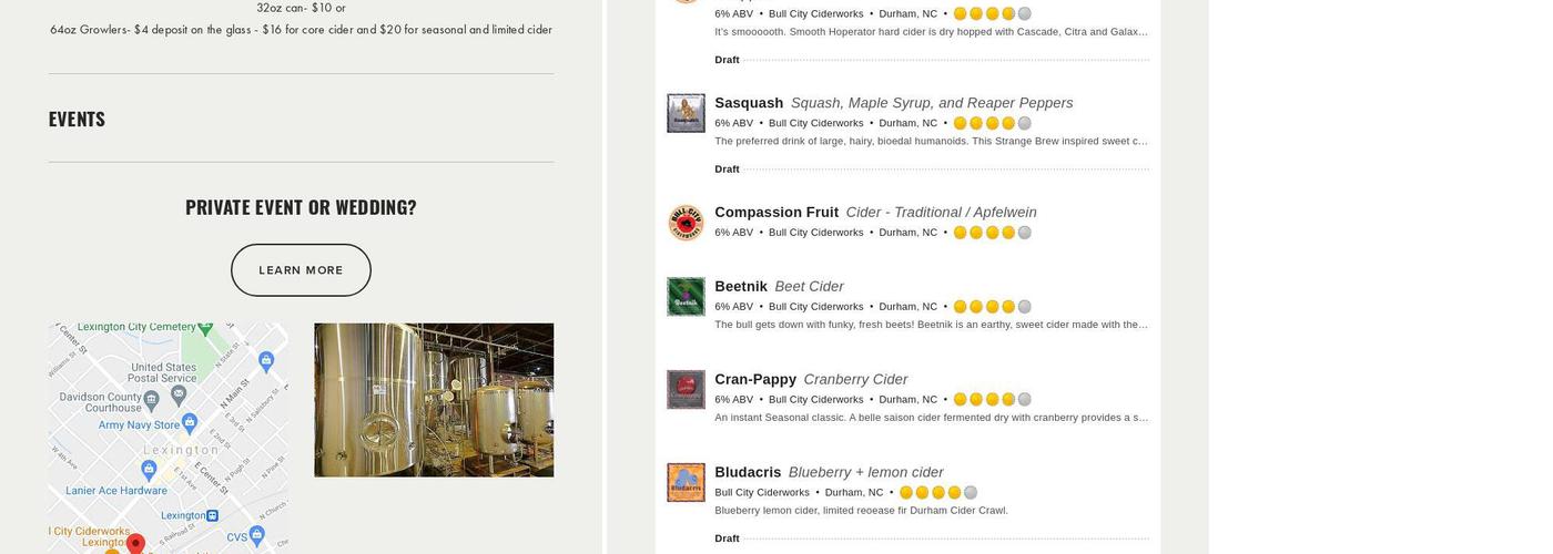Bull City Ciderworks Lexington Menu