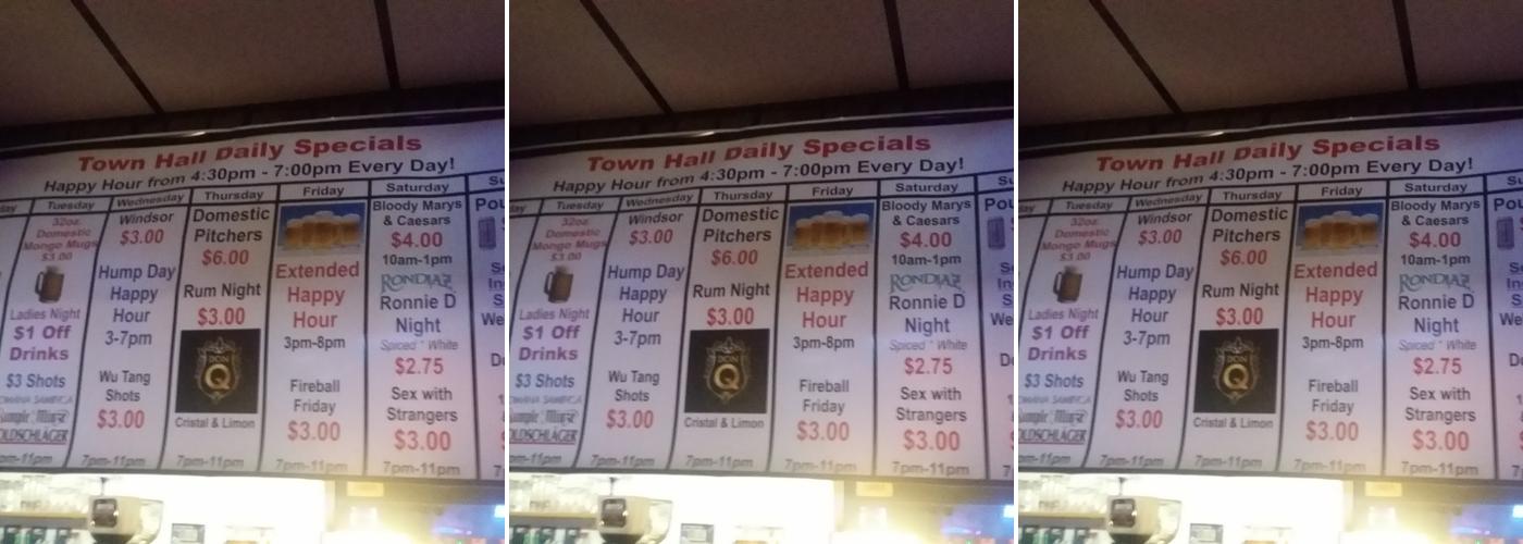 Town Hall Bar Menu