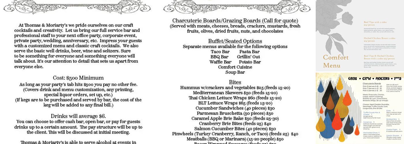 Thomas & Moriarty's Menu