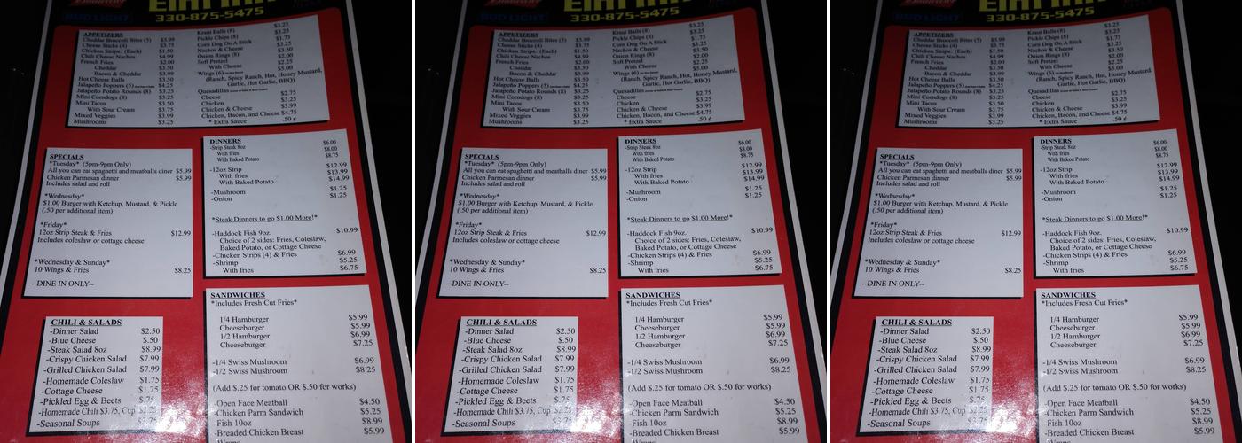 Elm Inn Menu