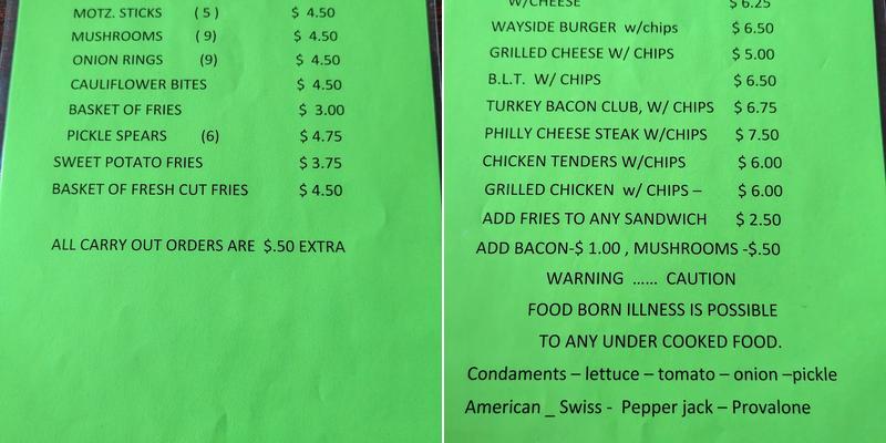 Wayside Inn Menu