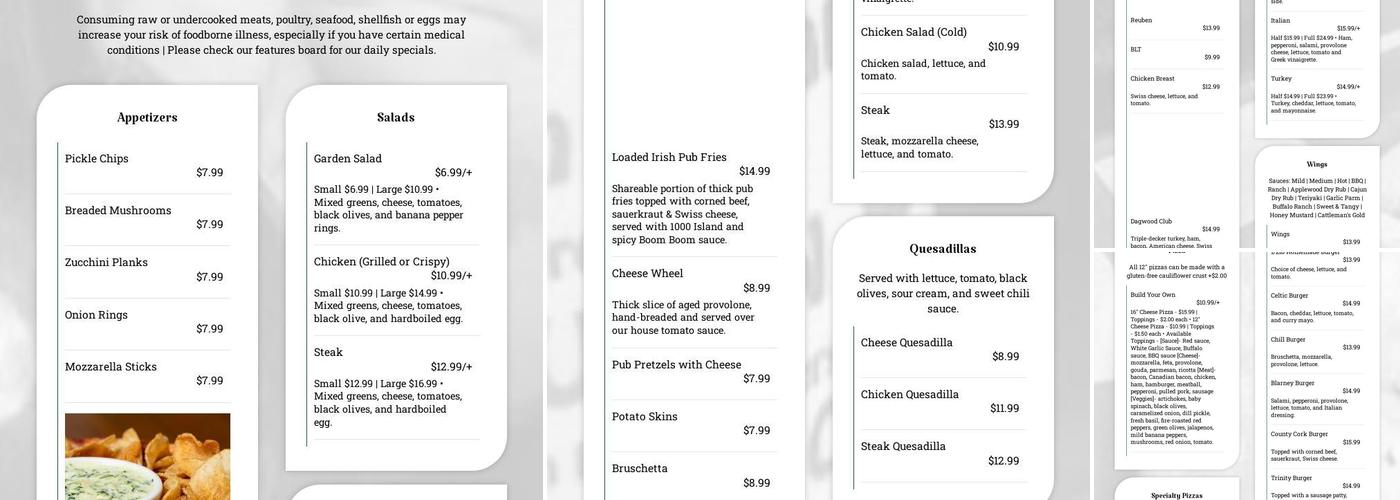 Dublin Down Irish Pub and Eatery Menu