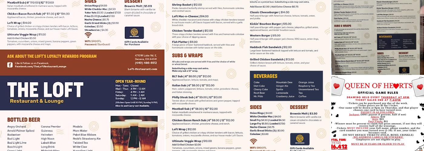 The Loft Restaurant & Lounge Menu