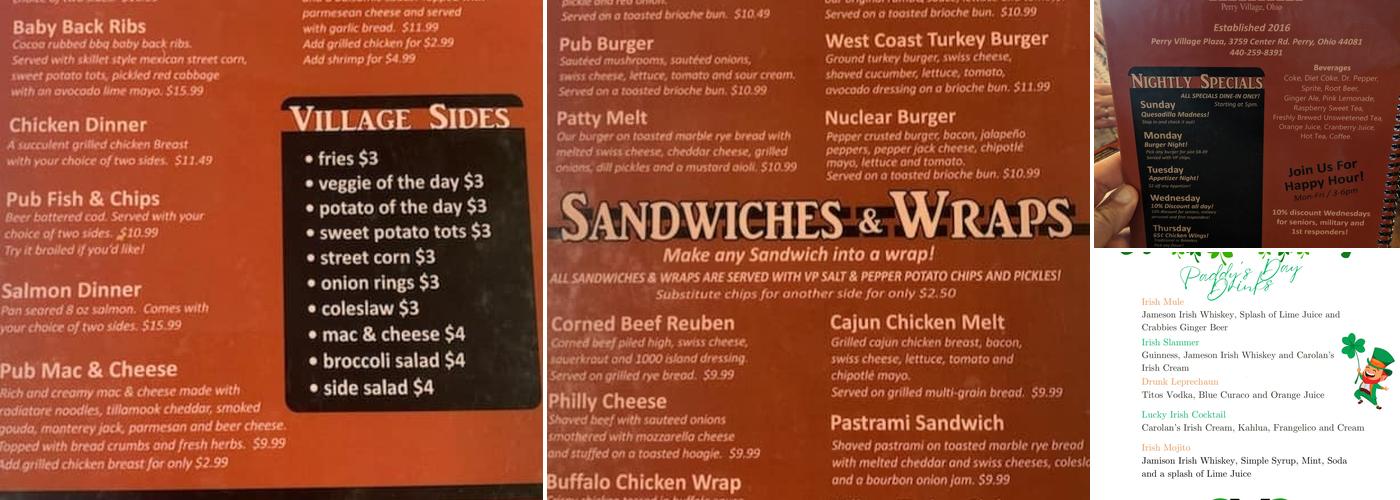 Village Pub Menu