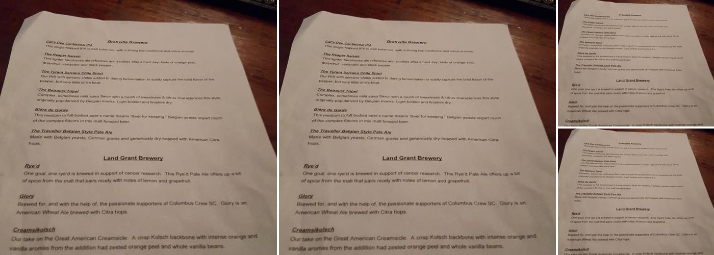 Cat's Corner Menu