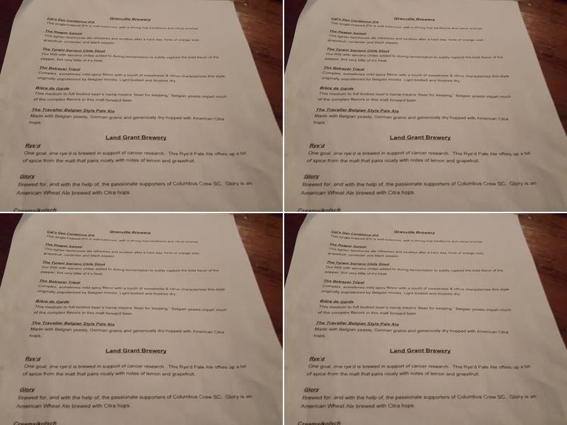Cat's Corner Menu