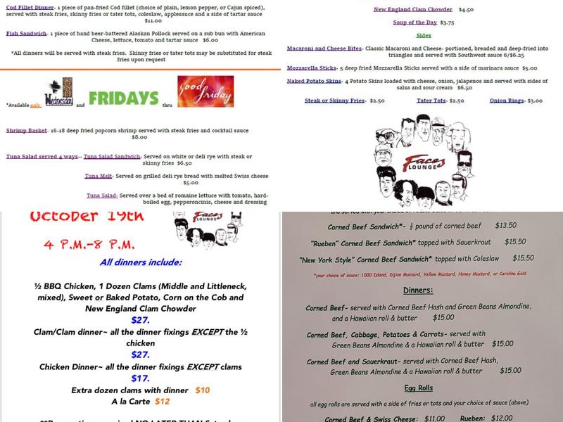 Faces Lounge Menu