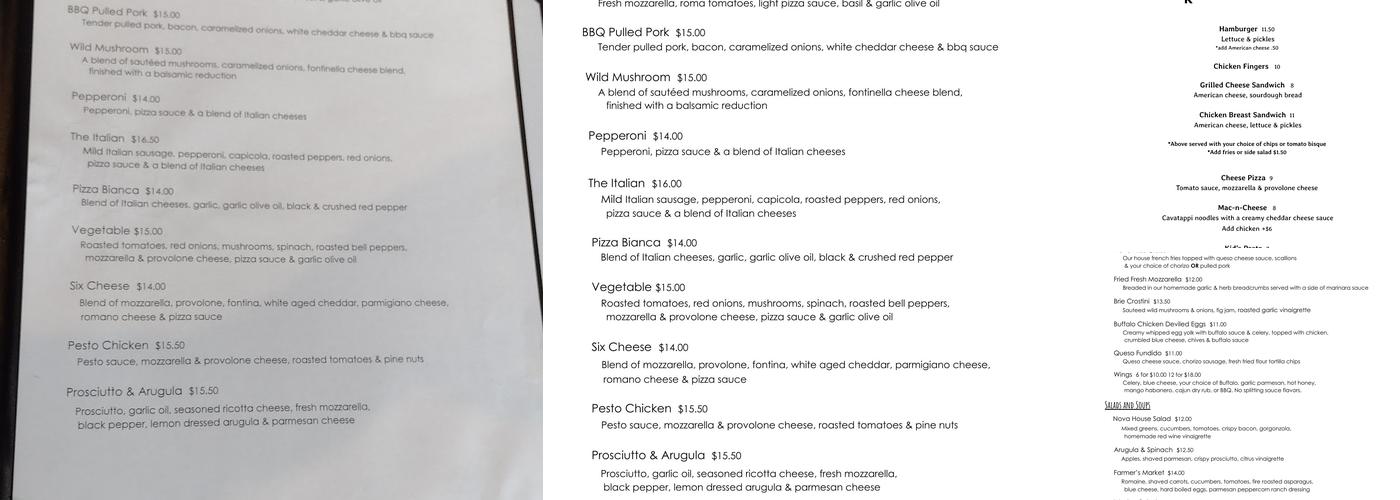 Bar Nova - Avon, OH Menu
