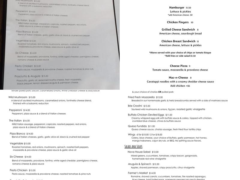 Bar Nova - Avon, OH Menu