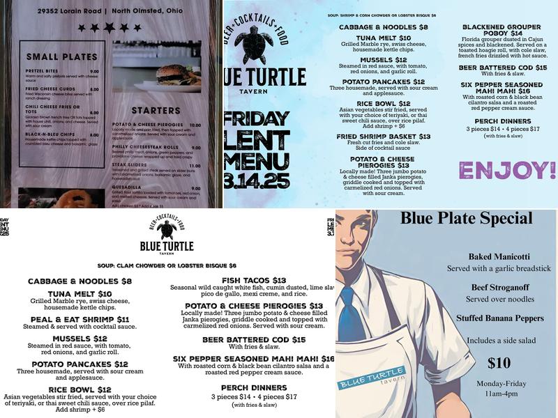 The Blue Turtle Tavern Menu