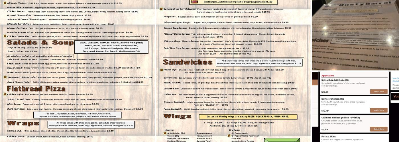 Rusty Barrel Menu