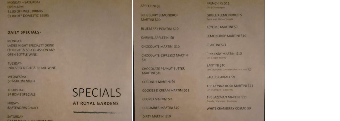 Royal Gardens Menu