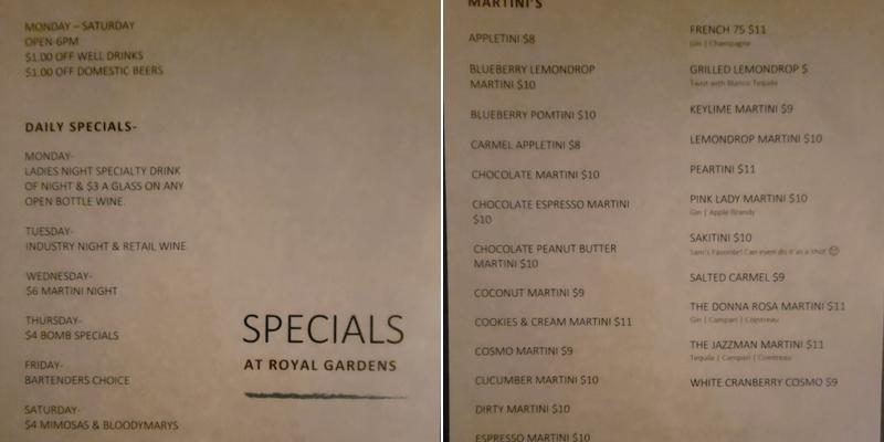 Royal Gardens Menu