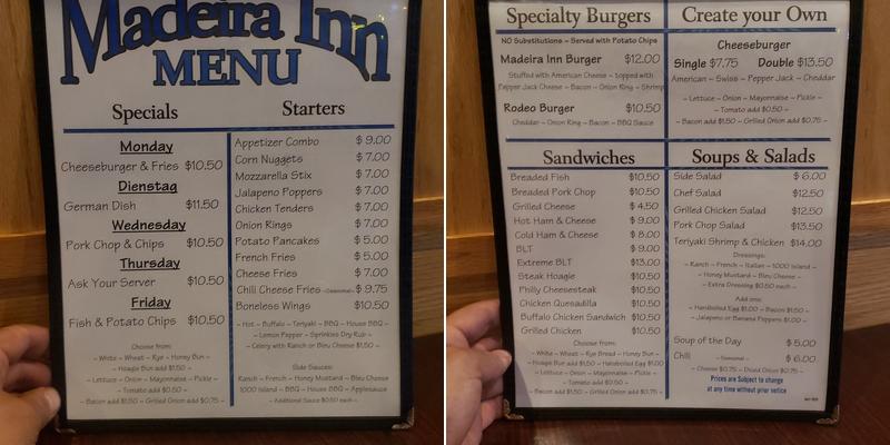 Madeira Inn Menu