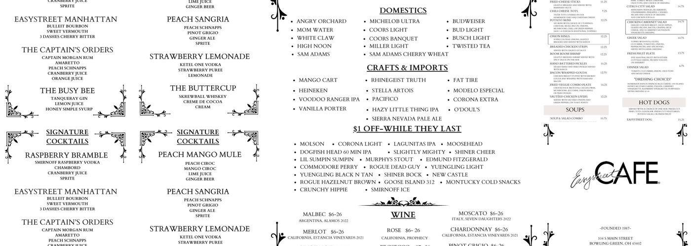 The Hideaway Menu