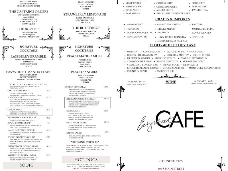 The Hideaway Menu