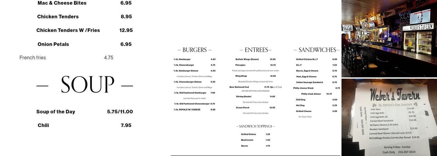 Weber's Tavern Menu
