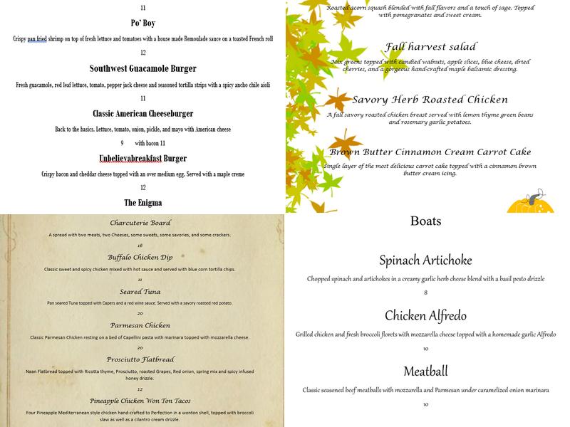 Sidecar Martinis on Main Menu