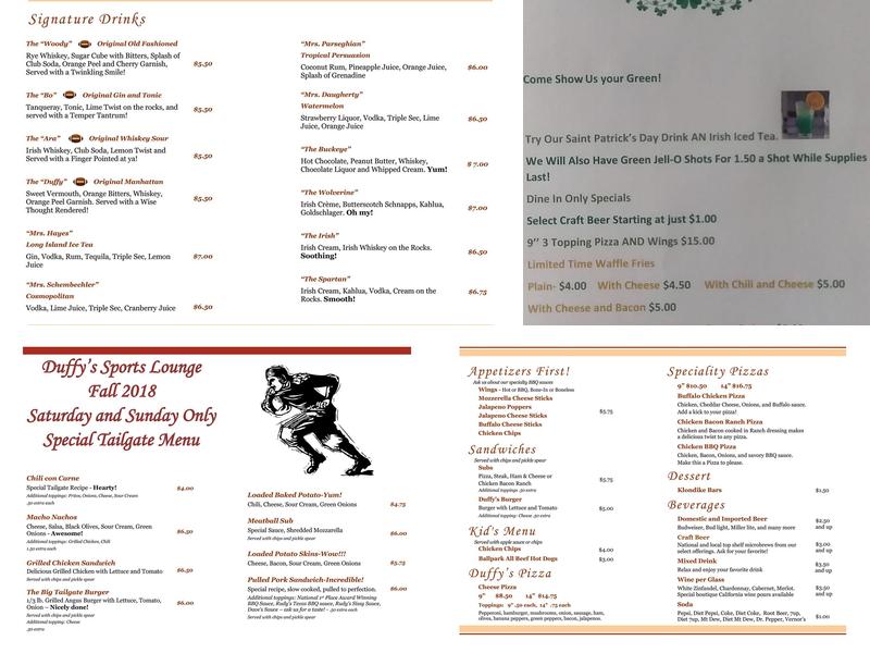 Duffys Lounge Menu