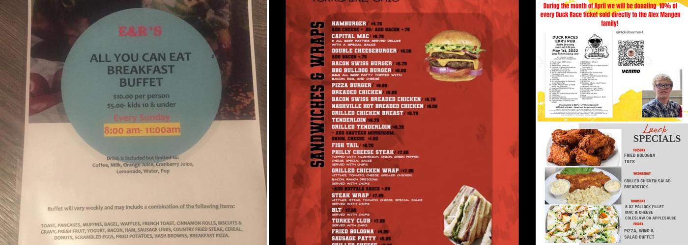 E&R's Pub Menu
