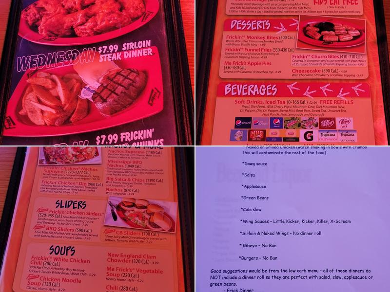 Fricker's Centerville Menu