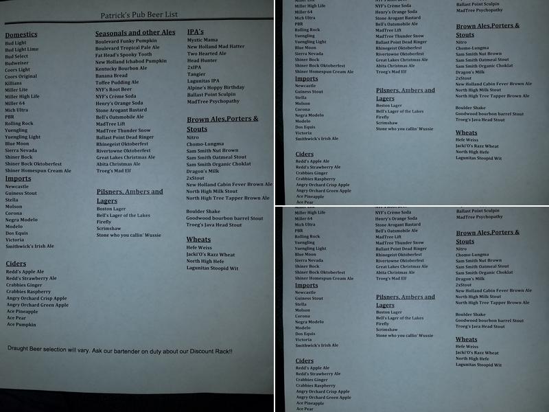 Patrick's Pub Menu