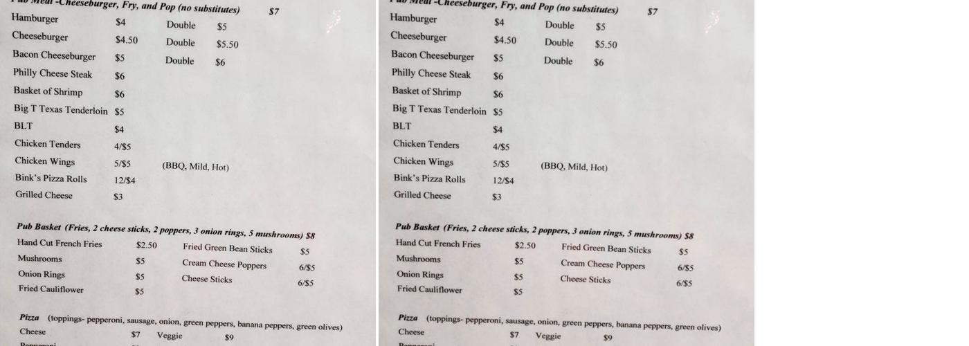 Main Street Pub Menu