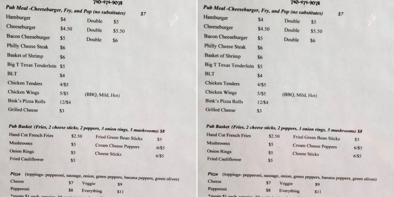 Main Street Pub Menu