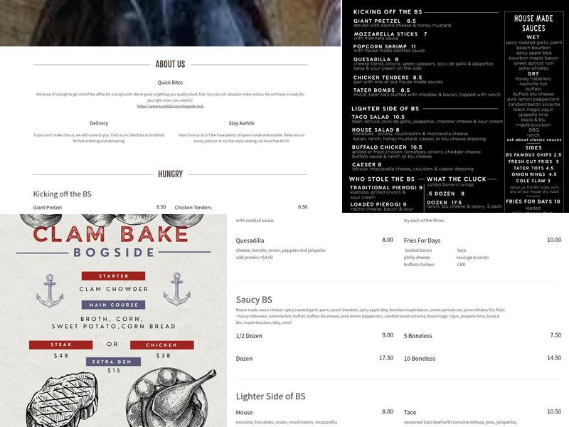 Bogside Pub Menu